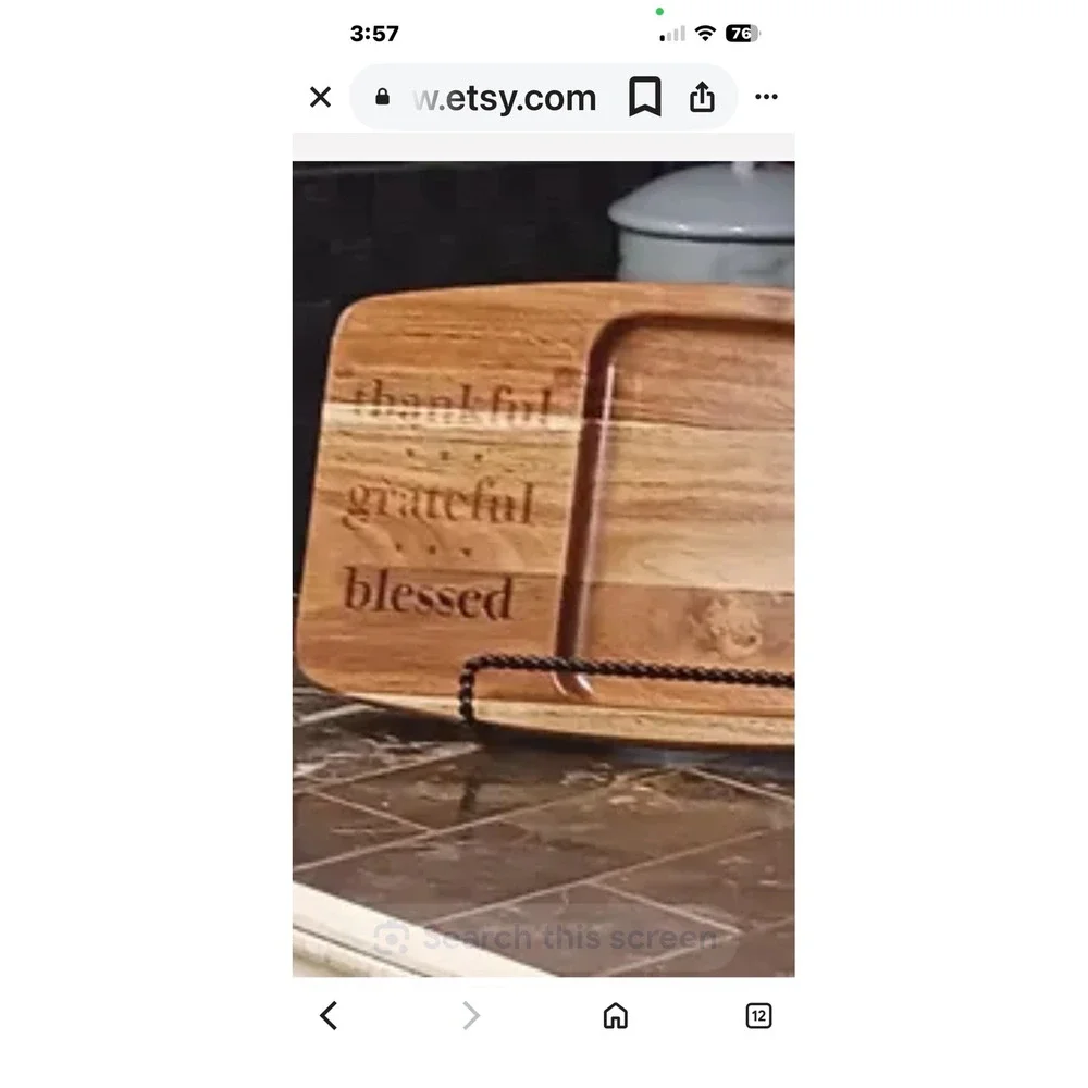 Pampered Chef Small Wood Cheese Board Thankful Grateful Blessed‎ Acacia 100033